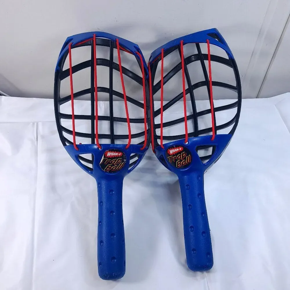 Vintage Wham-O Trap Ball set 2 racquets kids family throw catch‎ game 2003 blue